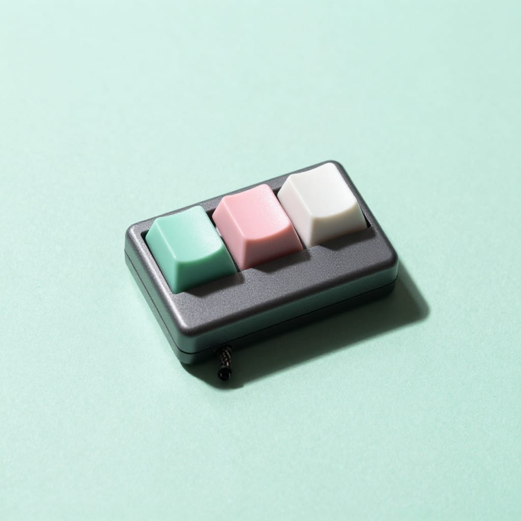 Three key desk controller on a mint paper sweep